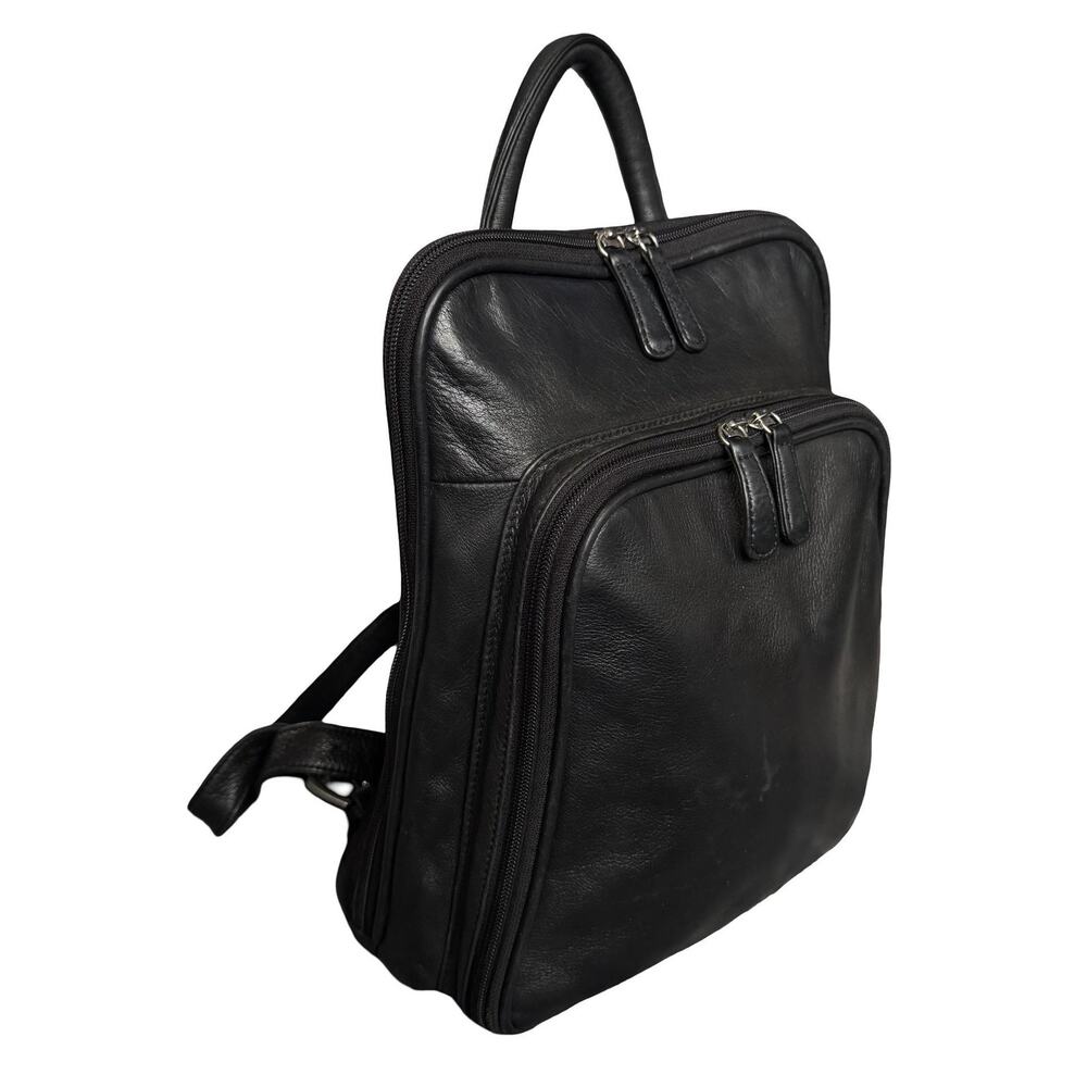 Osgoode Marley Black Leather Backpack Adjustable Straps Organizer Travel Bag